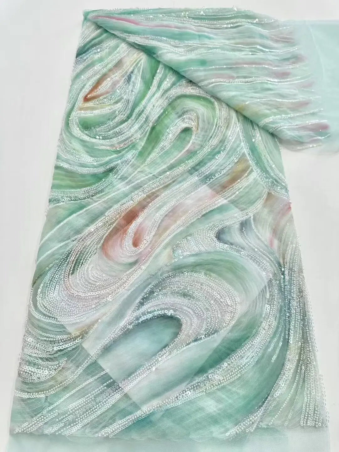 

2025 High Quality African 3D Flower Embroidery Beaded Lace Fabric Handmade French Tulle Lace Fabric for Wedding Dress