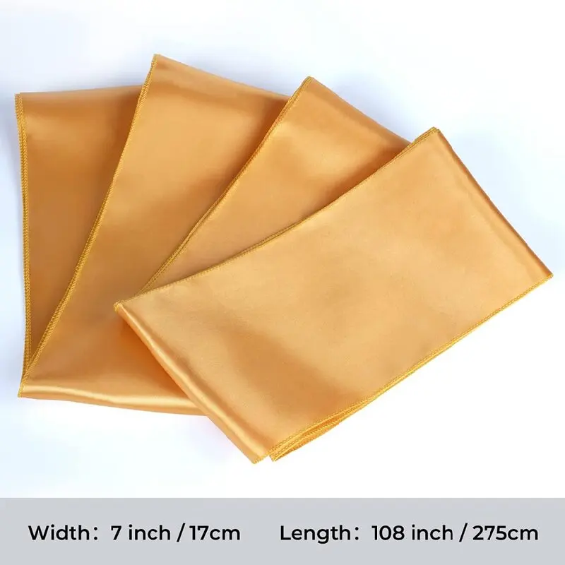 10/50Pcs Gold Satin Chair Sashes Ties Bows 7x108inch for Wedding Party Baby Shower Christmas Banquet Restaurant Hotel Decoration