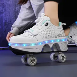 LED Deformation Parkour Shoes Four Wheels Rounds Of Running Shoes Casual Sneakers Unisex Deform Roller Shoes Skating Shoes