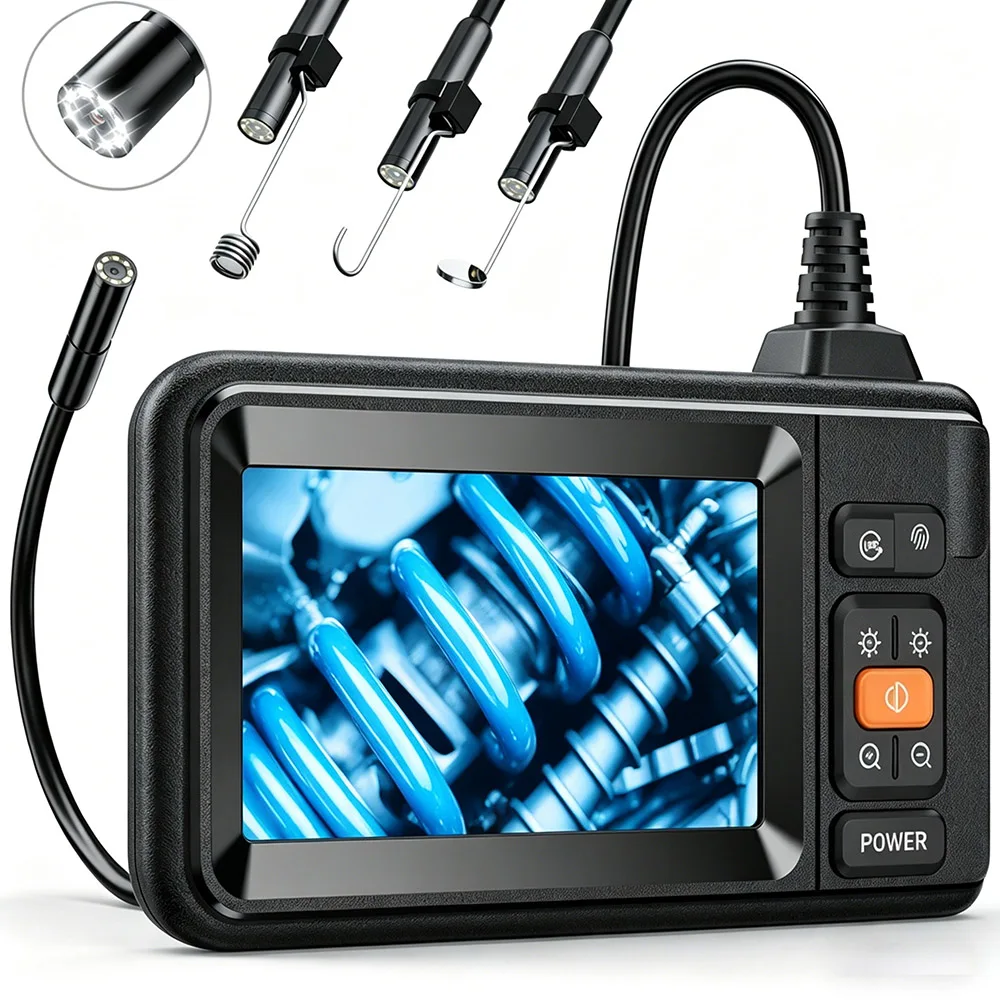 8-mm-Endoskopkamera mit Licht, 4,3 Zoll, 1080P HD, Industrie-Endoskopkamera, IP67, wasserdicht, Auto-Inspektions-Boreskop für Sanitärarbeiten