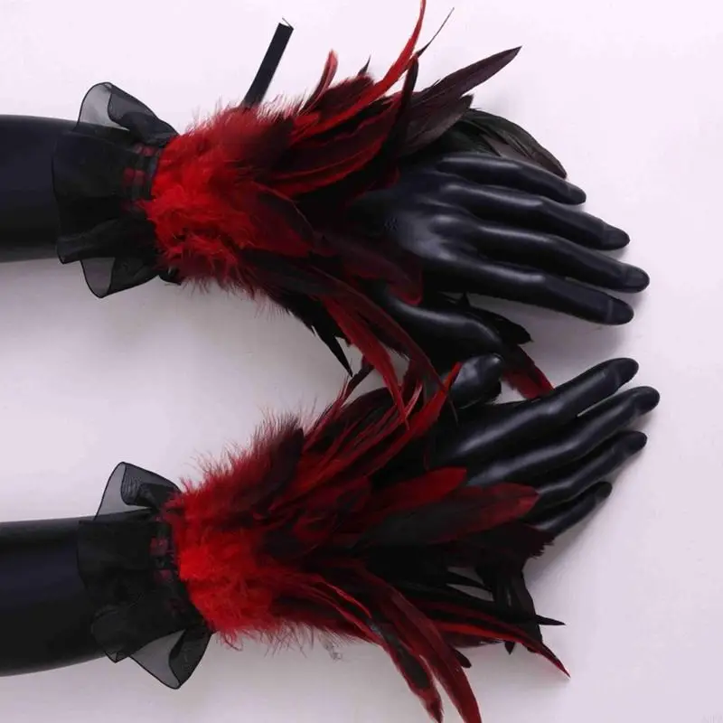 Halloween Hand Cuffs Punk Feathered Arm Sleeves Cosplay Party Costume Arm Covers for Women Teens Theme Event Dressingup