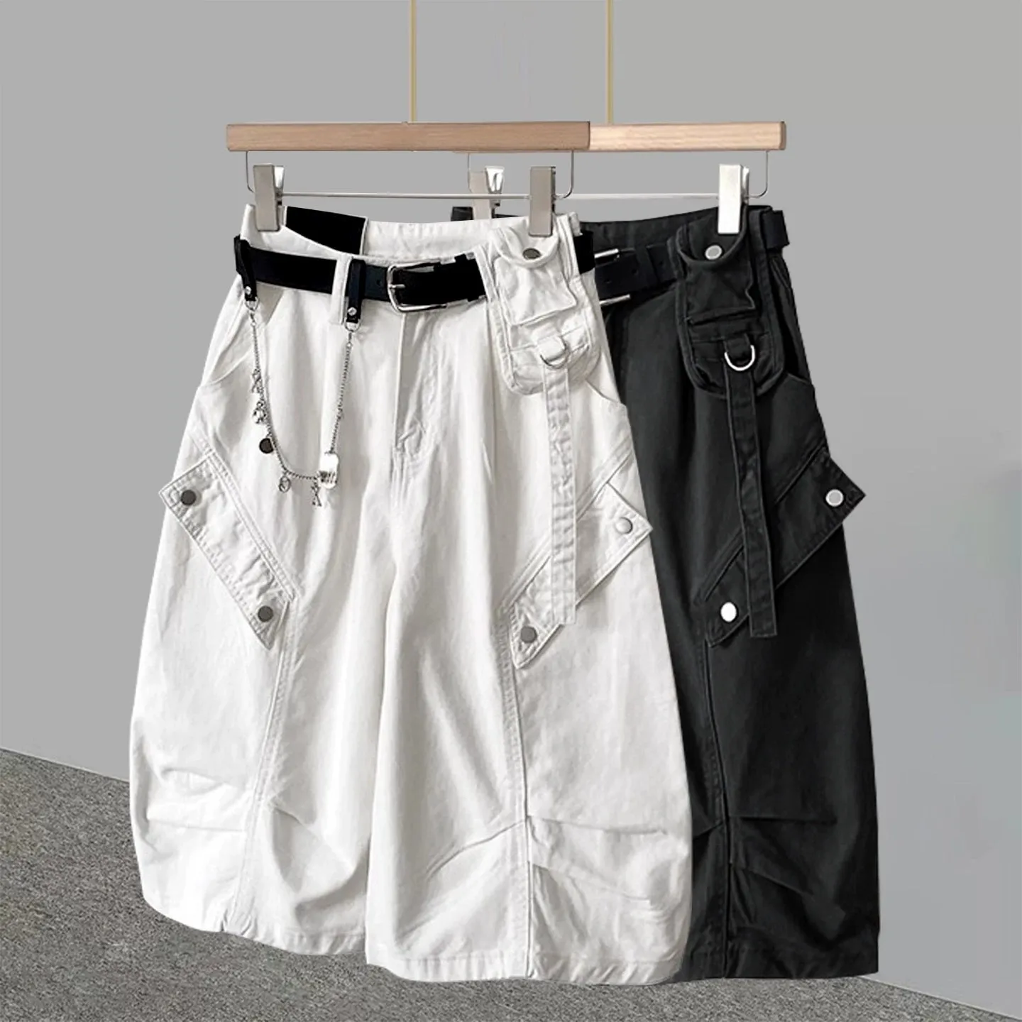 

High Waist Wide Leg Pants Men's Casual Loose Fit Seven Tenths Summer Fashion Street Style Workwear Short Shorts Polyester Cot...