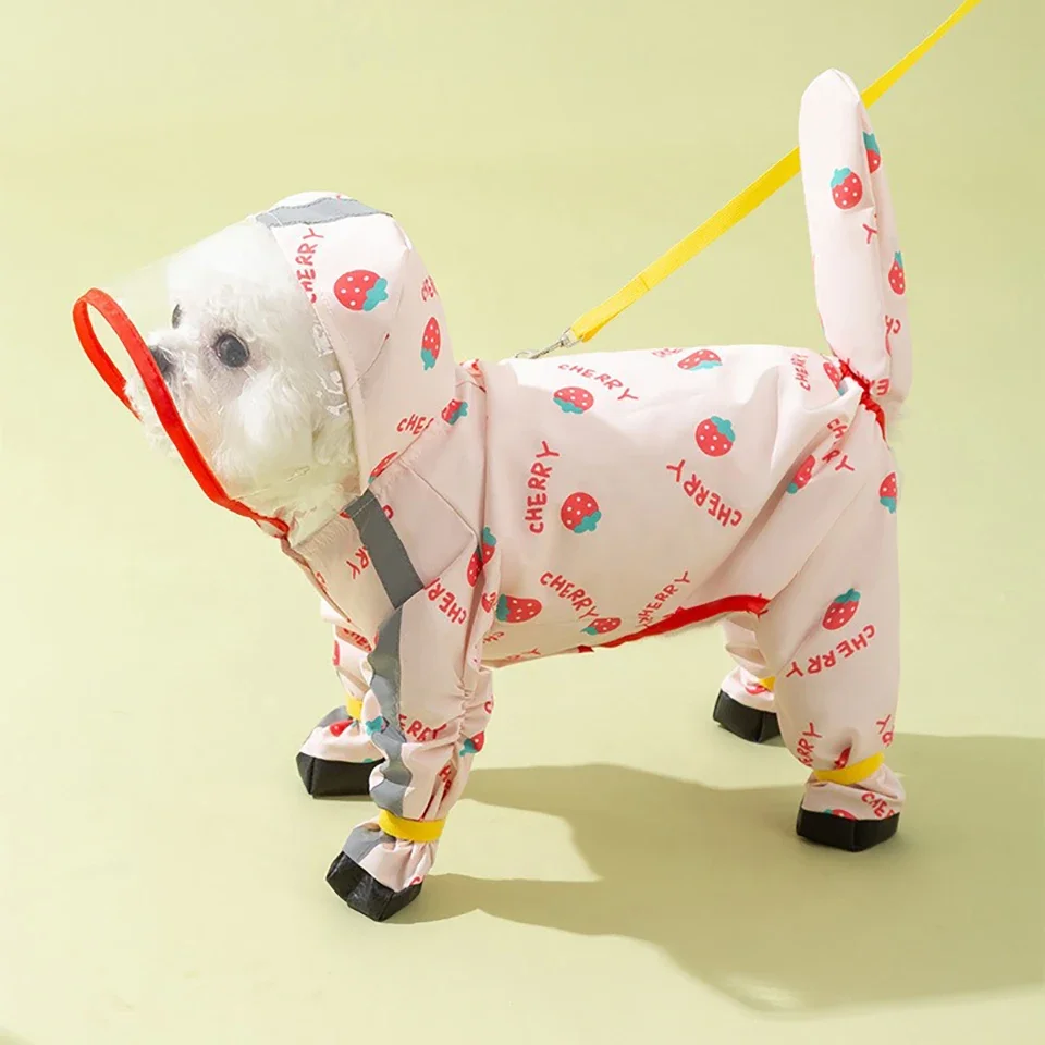 1 Stück Hunde-Regenmantel, 4-Bein-Vollschutz, wasserdicht, mit Leinenhaken, Kapuze, reflektierend, Haustier-Regenjacke mit Stiefeln und abnehmbarem Schwanzschutz – Detail 6