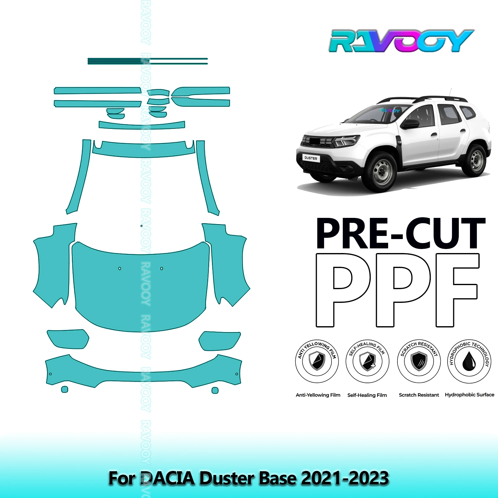 

Front Kit+Rockers Clear Bra Precut PPF Paint Protection Film For DACIA Duster Base 2021-2023