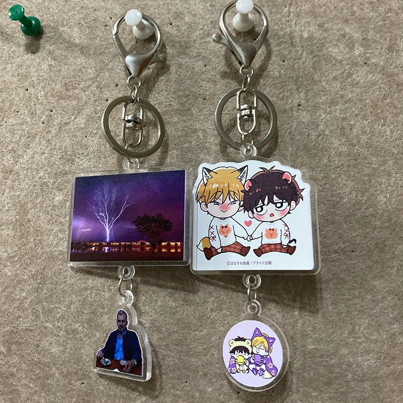 

New Fashion Acrylic Custom Cute 2 Photos Keychain kawaii Cartoon with Small Picture Pendant Picture Personalized Keyring Gift