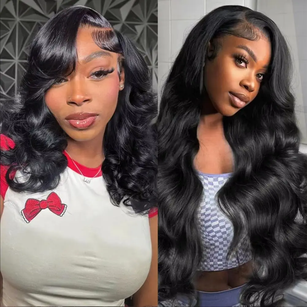 13x6HD Transparent Invisible Lace Frontal Wig 250% Density 46 Inches Body Wave Human Hair Wigs Pre Plucked Pre Cut Lace Pre Bleached Knots Pre Styled Brazilian Hair For Women
