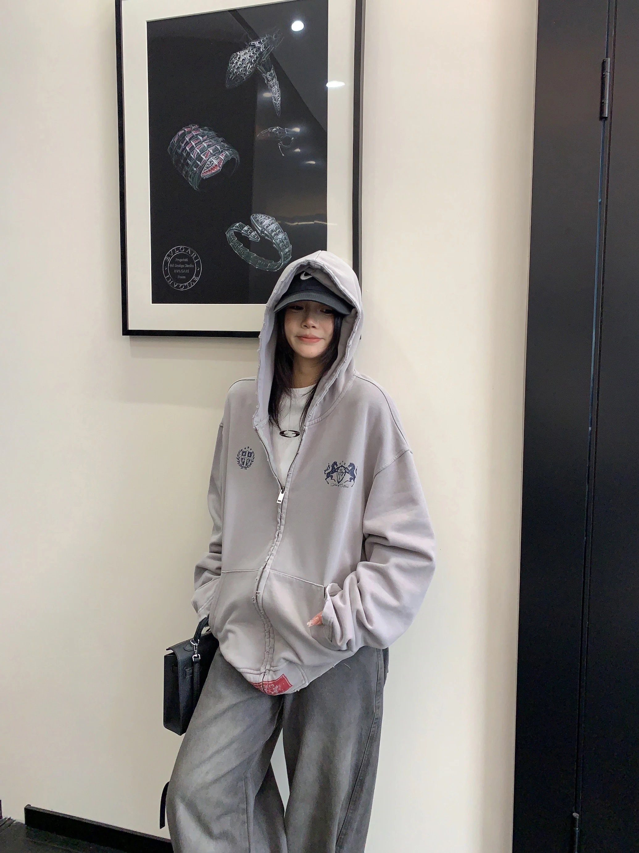 

Retro Washed Short Hoodie Jacket Women's Loose Casual Sweatshirt Cardigan Spring Season Cotton Fabric Unisex Style
