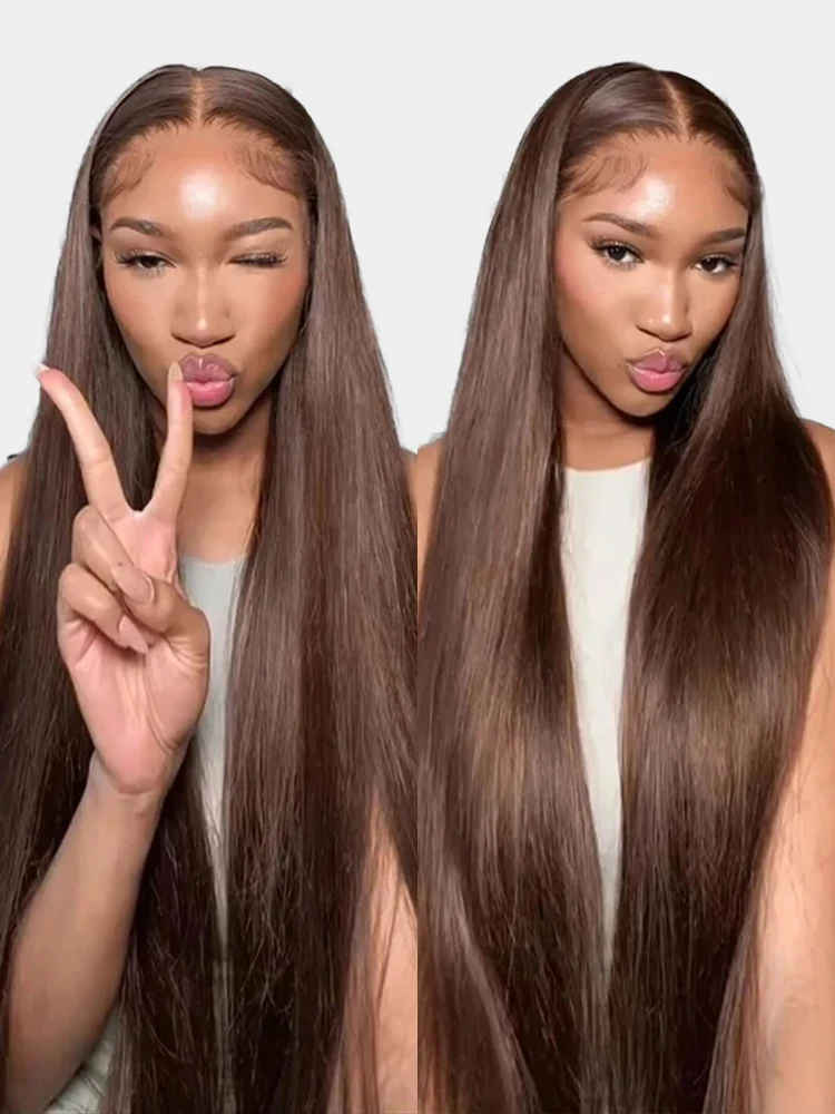 Wear and Go Glueless Human Hair Wigs 7x5 Lace Closure Brazilian Bone Straight Chocolate Brown Lace Front Wig On Sale Clearance