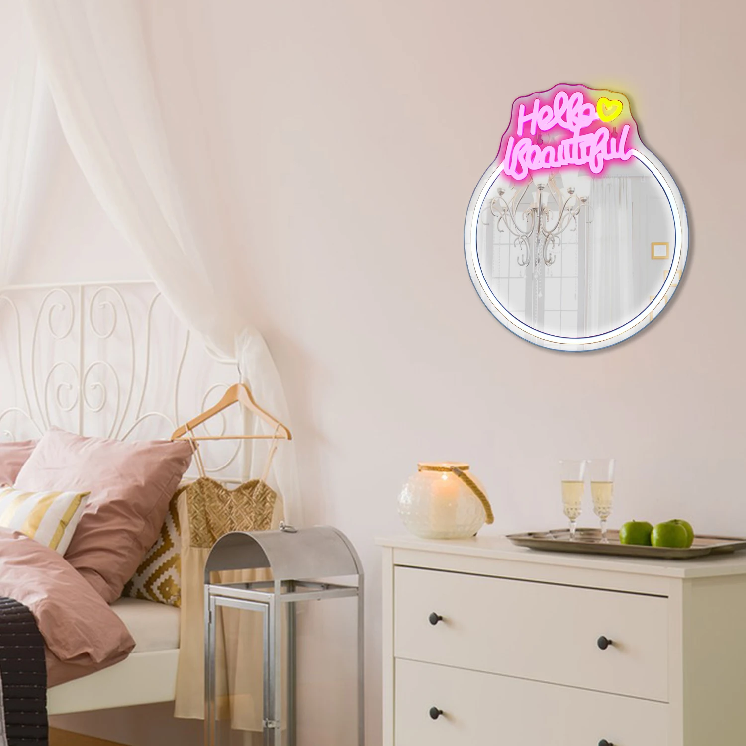 Mirror Hello Beautiful Neon Sign for Wall Decor Girls Hotel Room Decor USB Powered Led Neon Signs Bedroom Decor Birthday Party
