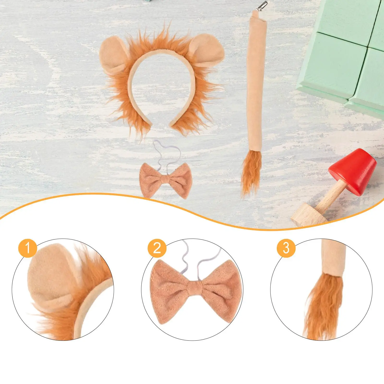 

Lion Ears Headband Bowtie and Tail Animal Costume Set for Children Boys and Girls Themed Gatherings Themed Party Movie Props