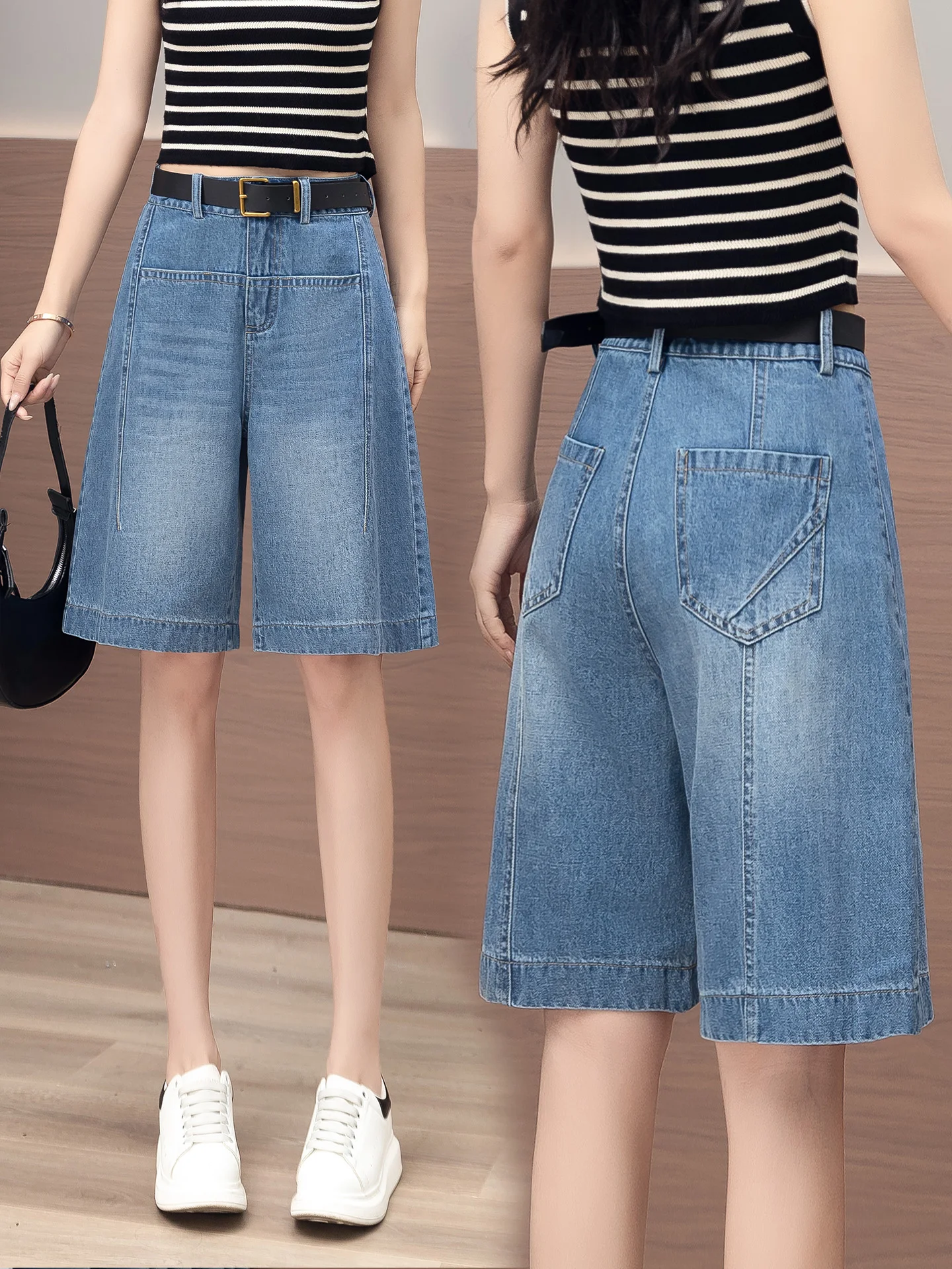 High Waist Wide Leg Jeans Shorts Women's Summer Thin Casual Straight Cut Five Parts Pants Outerwear Comfortable Breathable