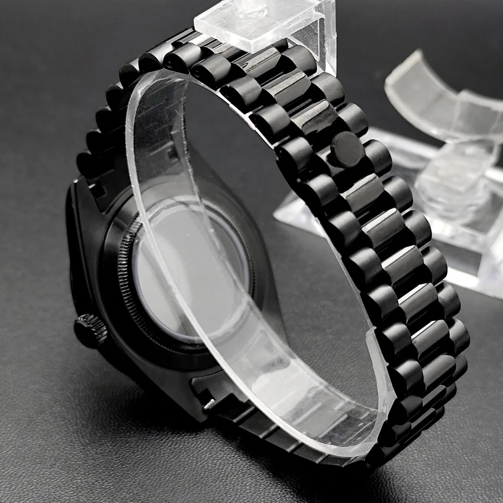 NH35 Case 41mm High-quality Men's Watches Steel Black Case NH35 NH36 Case Watch Accessories Sapphire Glass Jub President Strap