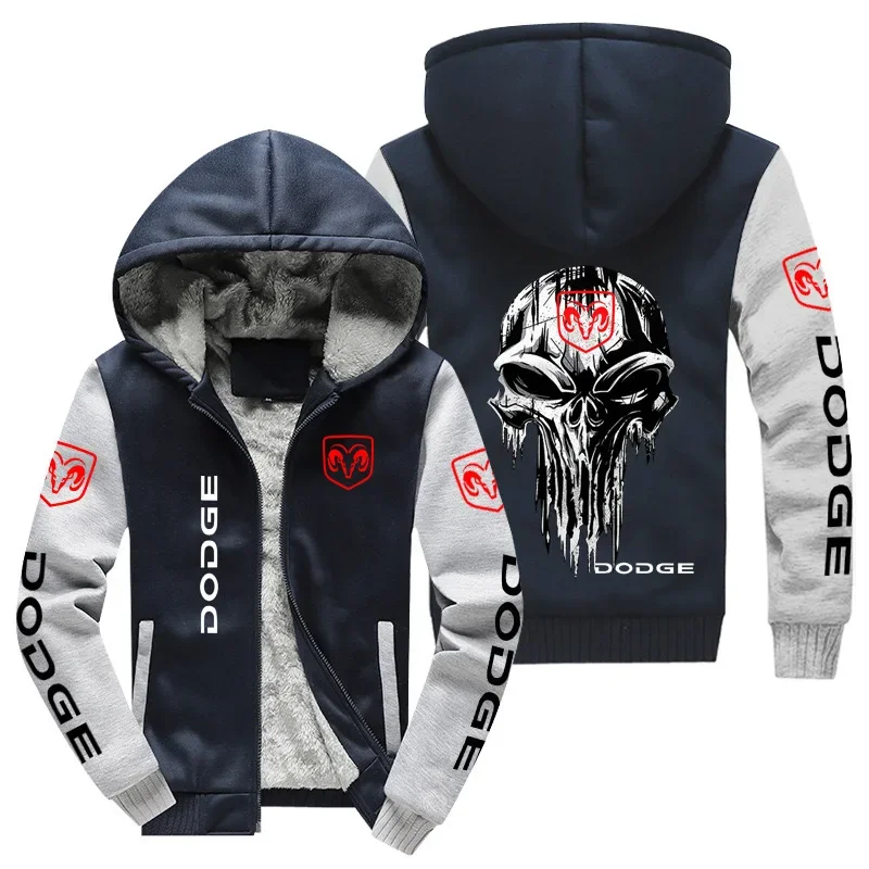 New Winter Men Fashion High Quality Dodge Logo Long Sleeve Jacket Casual Hoodies Zipper Wool Liner Fleece Sweatshirt Coat