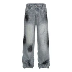 Hi Street Distressed Graffiti Jeans Pants Hip Hop Streetwear Loose Denim Trousers For Male Straight