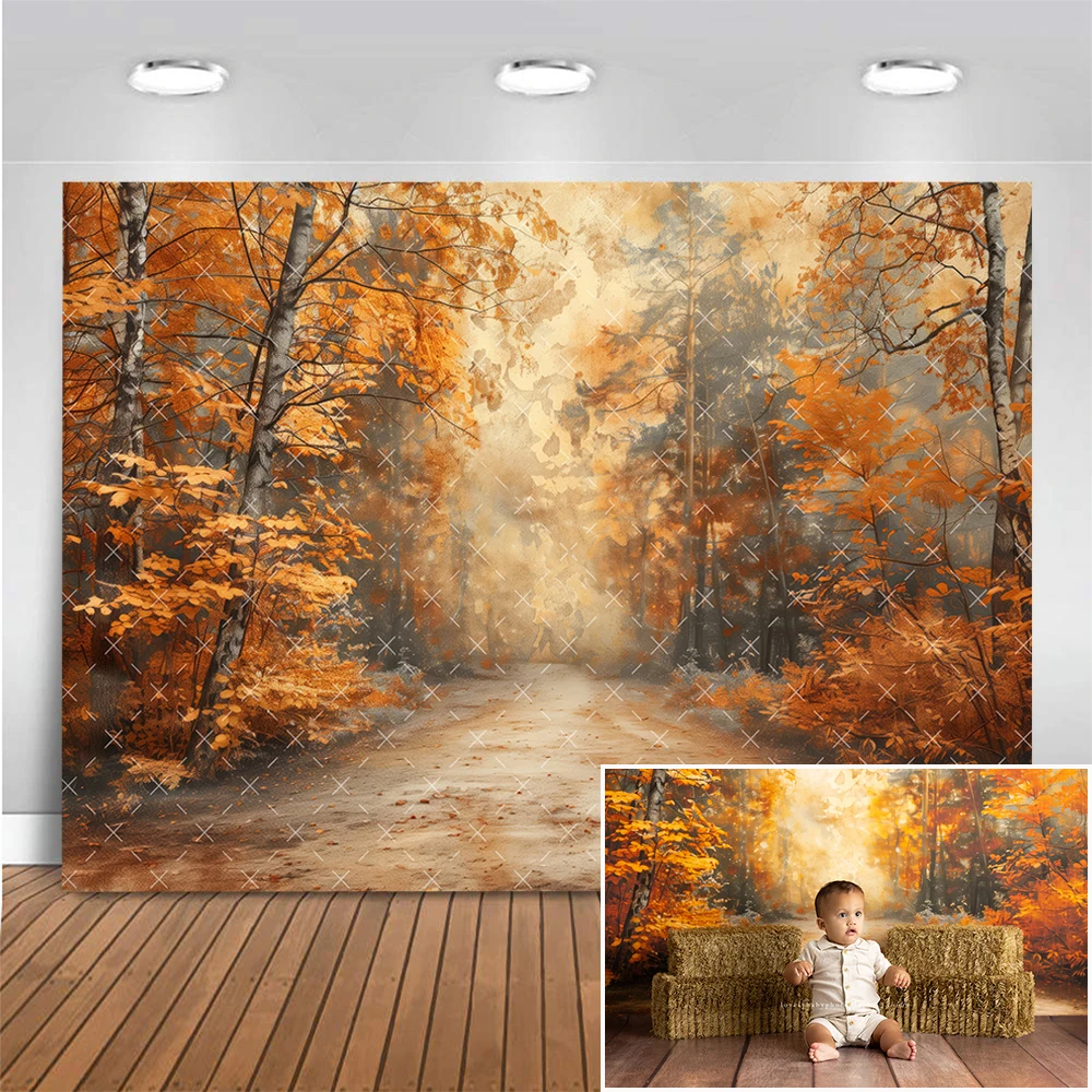

Autumn Maple Forest Paths Photography Backdrop Kids Birthday Cake Smash Backgrounds Photocall Photo Studio Props Banner
