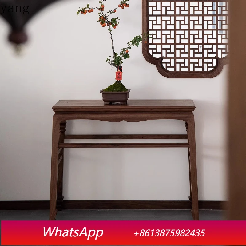 

LMM new Chinese black walnut flat head case solid wood entrance table strip table middle hall table