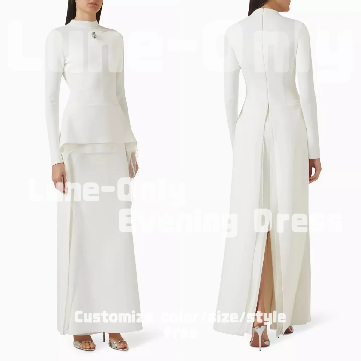 

Индивидуальные белые вечерние платья с длинными рукавами и высокими пуговицами, с разрезом сзади, элегантные выпускные платья для вечеринок 2026