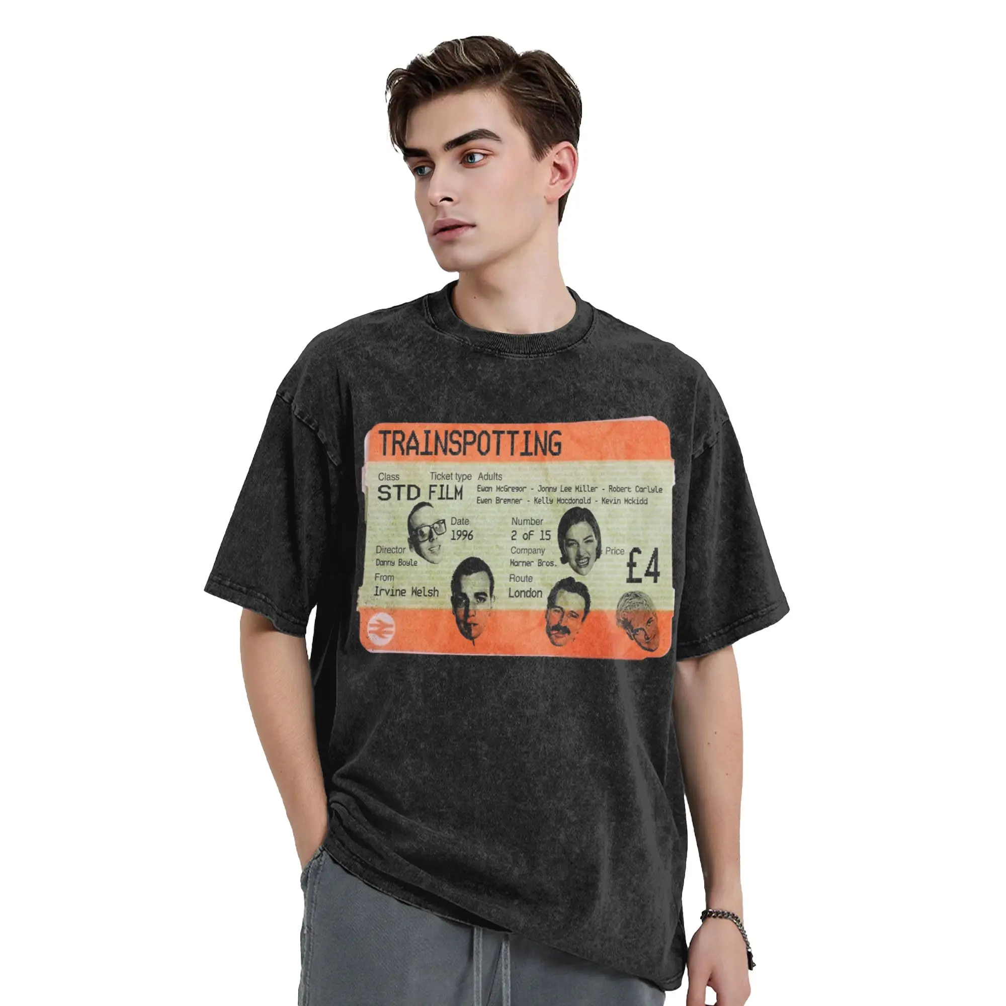 Trainspotting Ticket Washed T Shirt Streetwear Hip Hop Vintage T-Shirts  Tees Tops for Men Women Cotton Oversize Printed