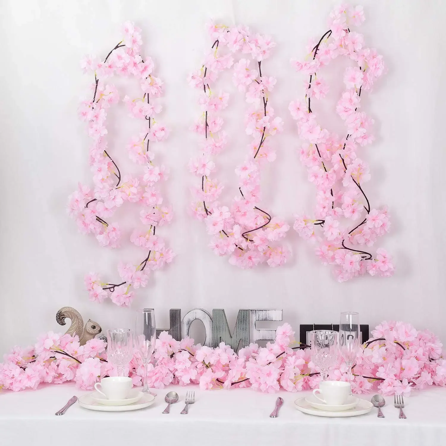 1.8M 135 Head Artificial Cherry Blossom Rattan Hanging Vine Cherry Blossom Flowers Garland for Home Garden Wedding Party Decor