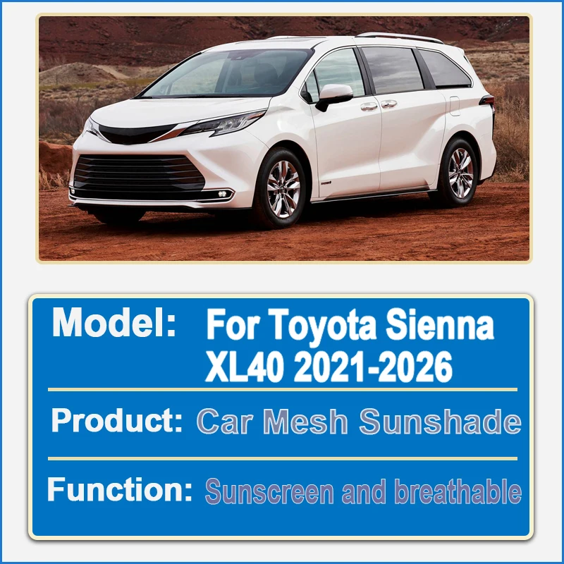 

Auto Mesh Sunshade For Toyota Sienna XL40 2025 Accessories 2021-2026 Car Window Sun Visors Sunshades Sun Shades Privacy Curtains
