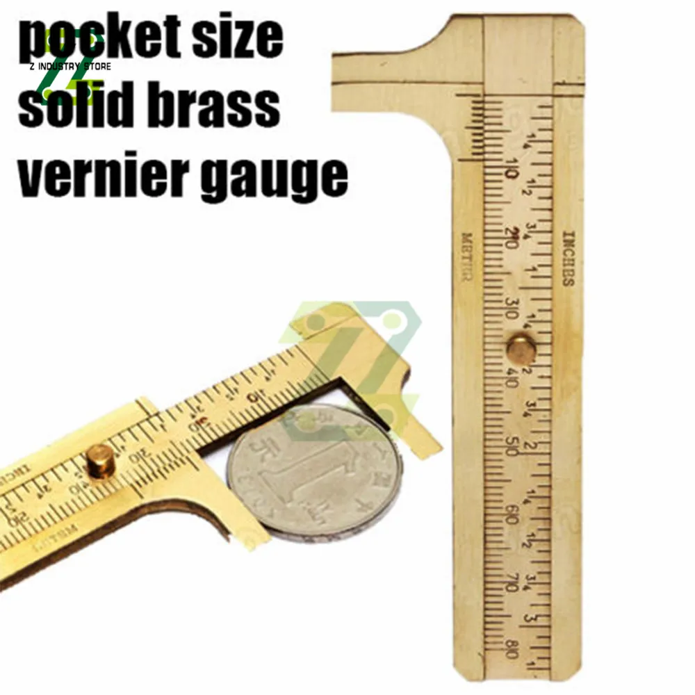 Mini Brass Scale 80mm Gauge Vernier Caliper Ruler Pocket Measuring Tool