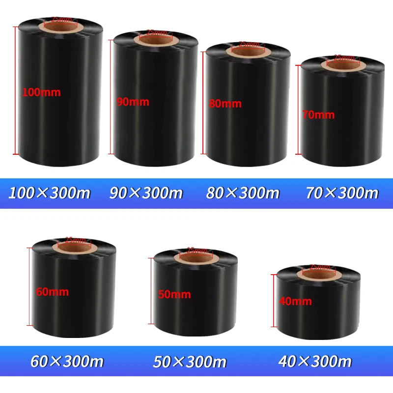300 m węglowa taśma na bazie wosku 60 70 80 90 100 110 mm woskowa taśma do drukarki termotransferowej drukarka etykiet z kodami kreskowymi oparty z żywicy