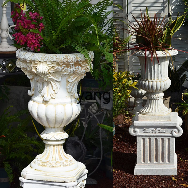 LH tall large flower pot balcony garden villa imitation Roman column props home high-end decoration