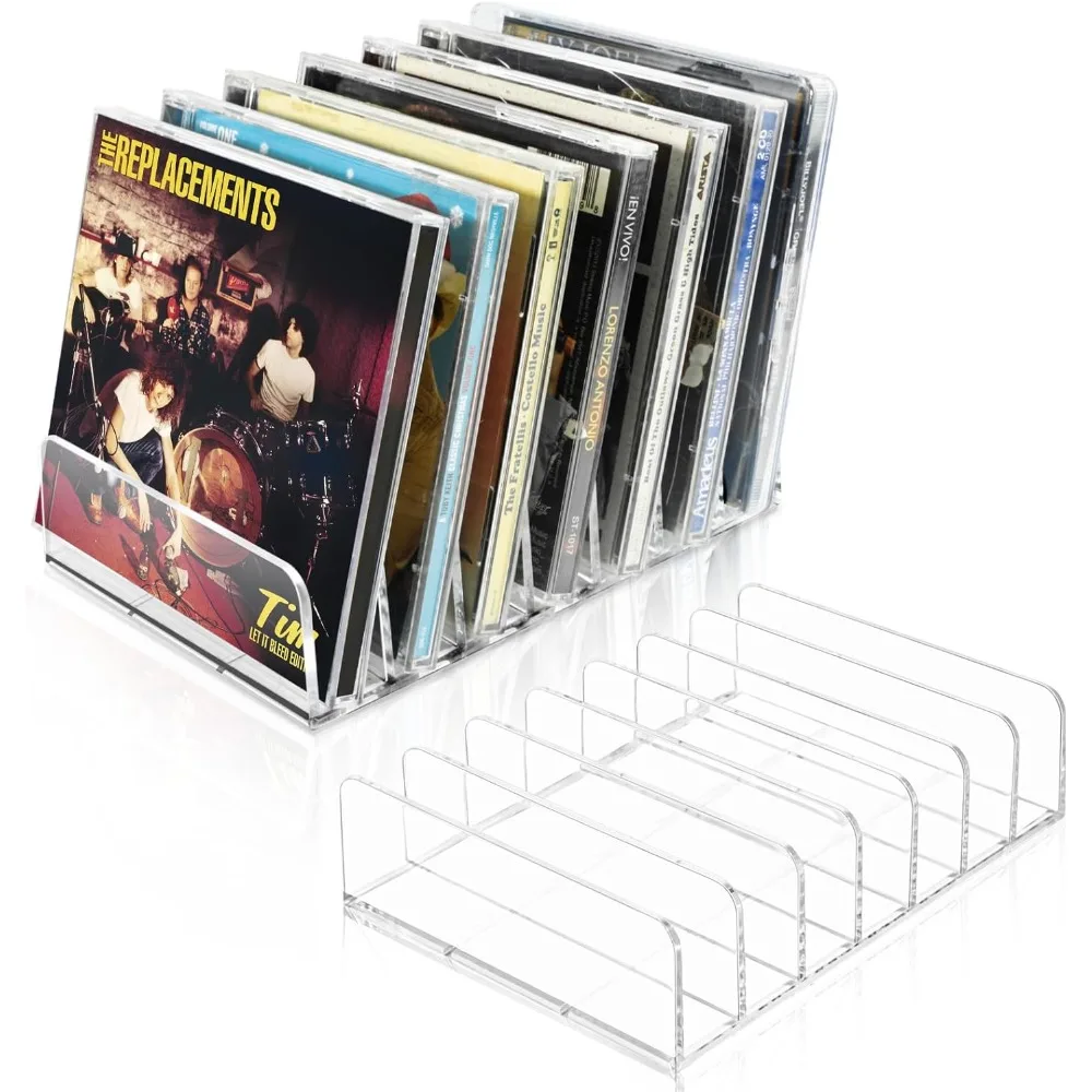 

CD Holder 2 Pack, Clear Acrylic CD Organizers, CD Display Rack Holds up to 14 Standard CD Cases for Media Shelf Storage