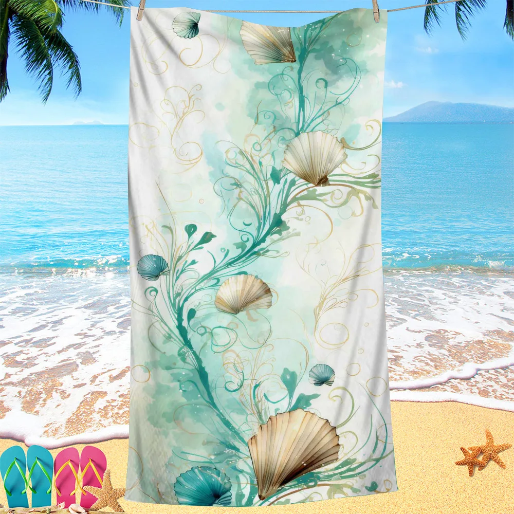 Blue Shell Series digital-printed polyester Superfine fiber double-sided fleece Beach vacation bath towel, beach towel