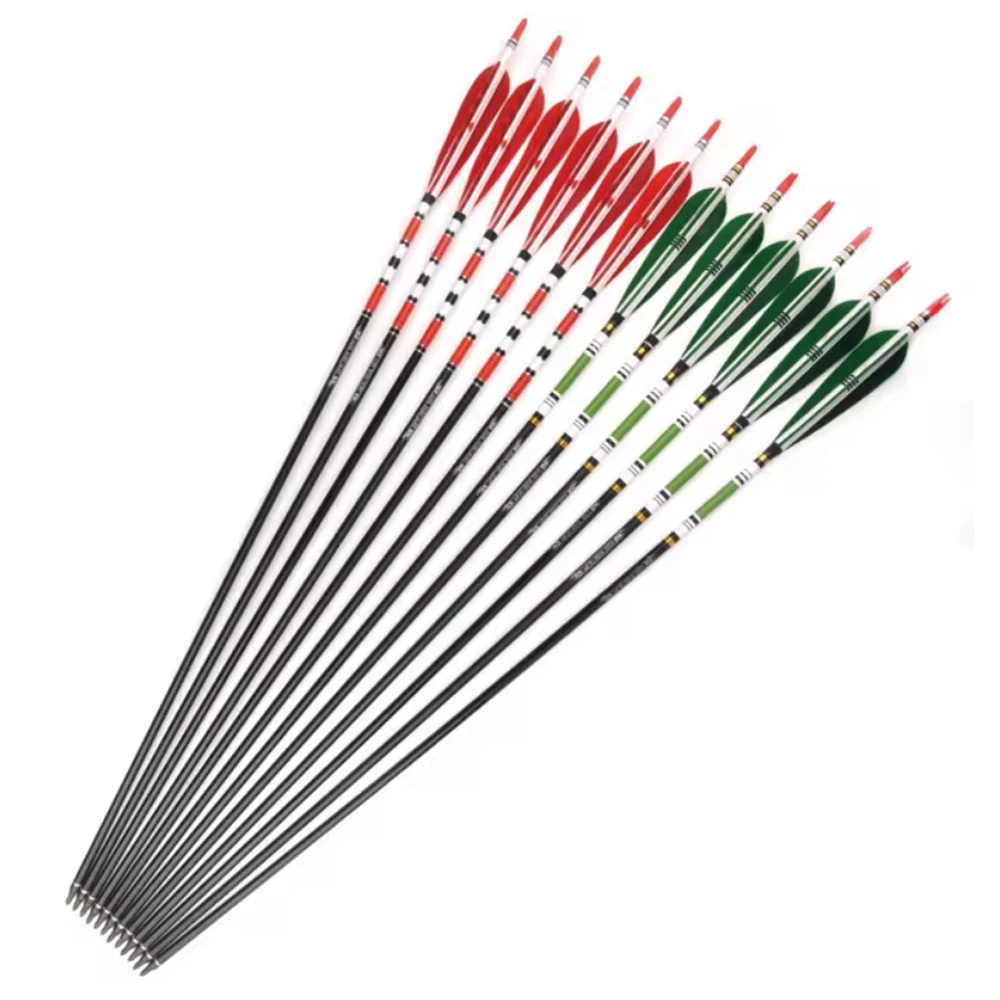 

12pcs 30inch Aluminum Arrows 5inch turkey feather ID7.6mm spine 500 Aluminum Arrow shaft For Hunting Shooting Replaceable Arrows