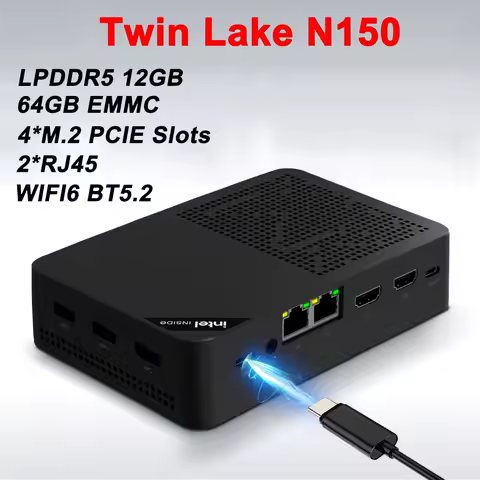 SZBOX EX4 Intel Twin Lake N150 Mini PC Windows Ubuntu LPDDR5 12GB M.2 2280 SSD Wifi6 BT5.2 HD USB-C Desktop Office MINI PC Gamer