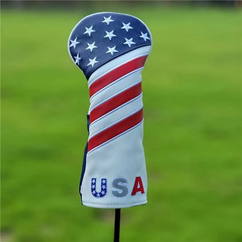 USA Stars and Strips Golf Club Driver Fairway Wood Head Cover 1 3 5 Wood Hybrid Cover PU Leather Magnet Putters Golf Accessories