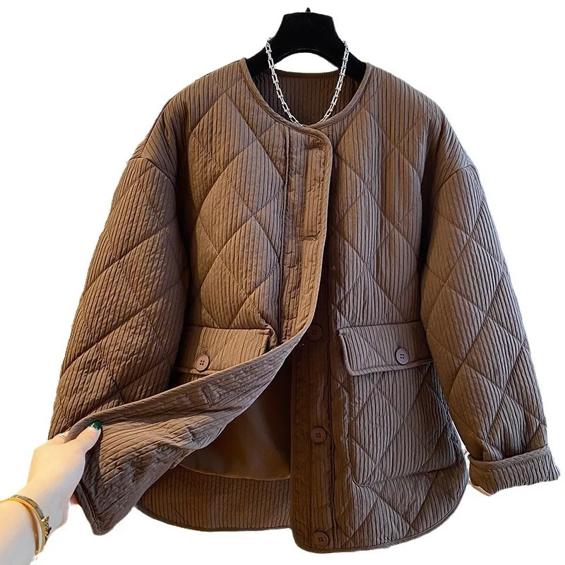 Parkas Women Short Coats Round Neck Jackets Full Sleeve Thick Warm Y2k Streetwear Elegant Jacket Work Coat Autumn Winter 2025