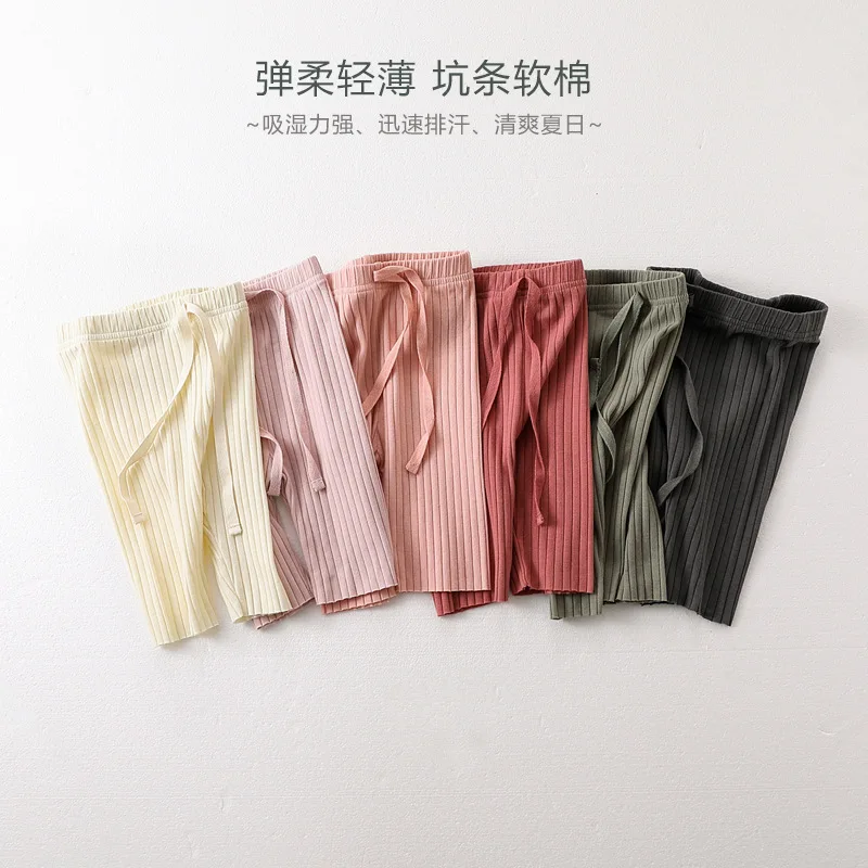 

Jenny&Dave Baby pants summer 2023 new ins European and American baby pit stripe cotton outer wear mosquito proof pants solid col