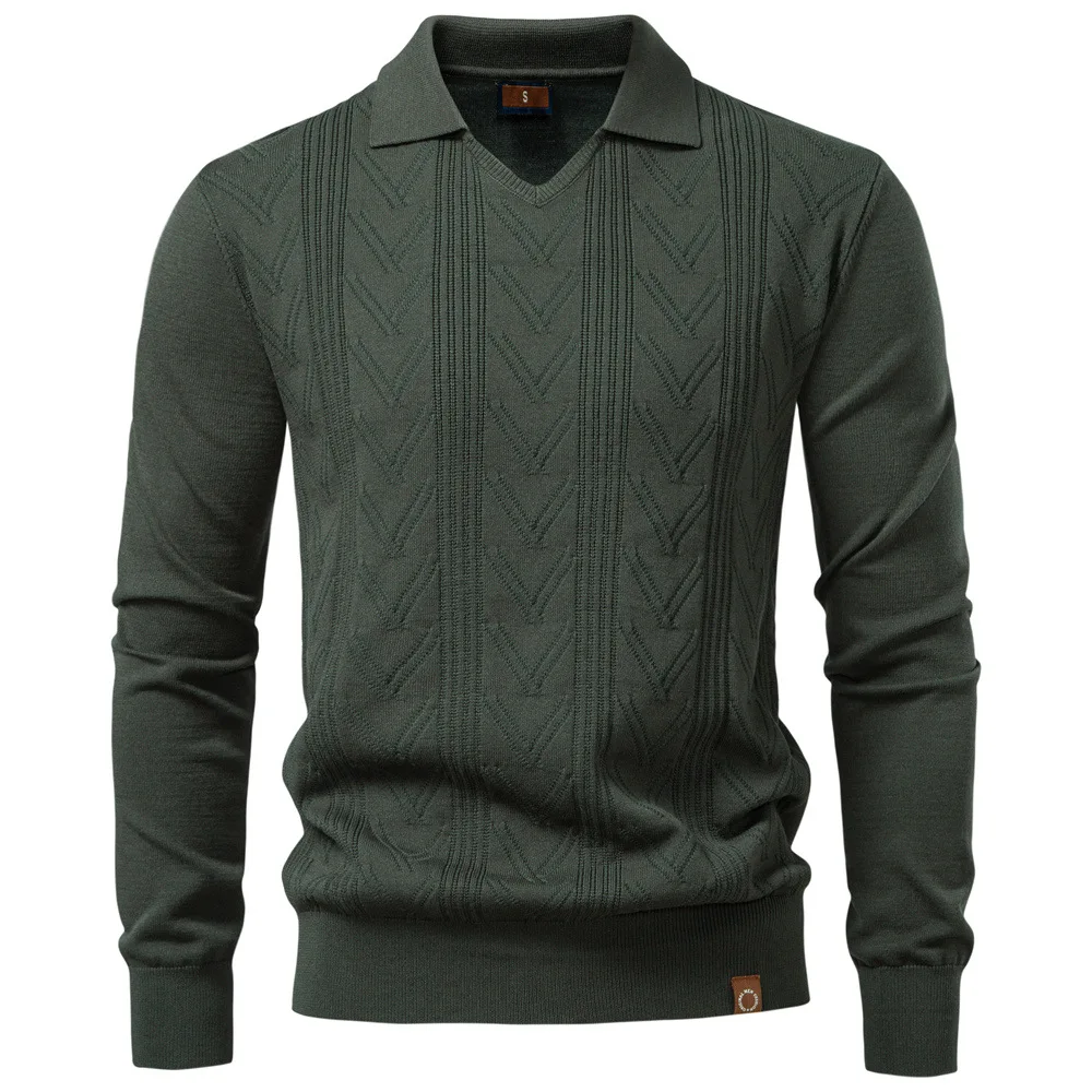 New Autumn and Winter Men's Jacquard Sweater Men's Pullover Sweater Solid Color V-neck Sweater Men's