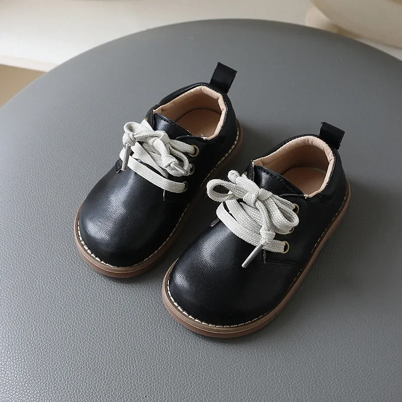 Girls Shoes Spring Autumn Lace Up Children Leather Shoes Soft Sole Anti Slip Baby Boy Single Shoe School Solid Kids Casual Shoes