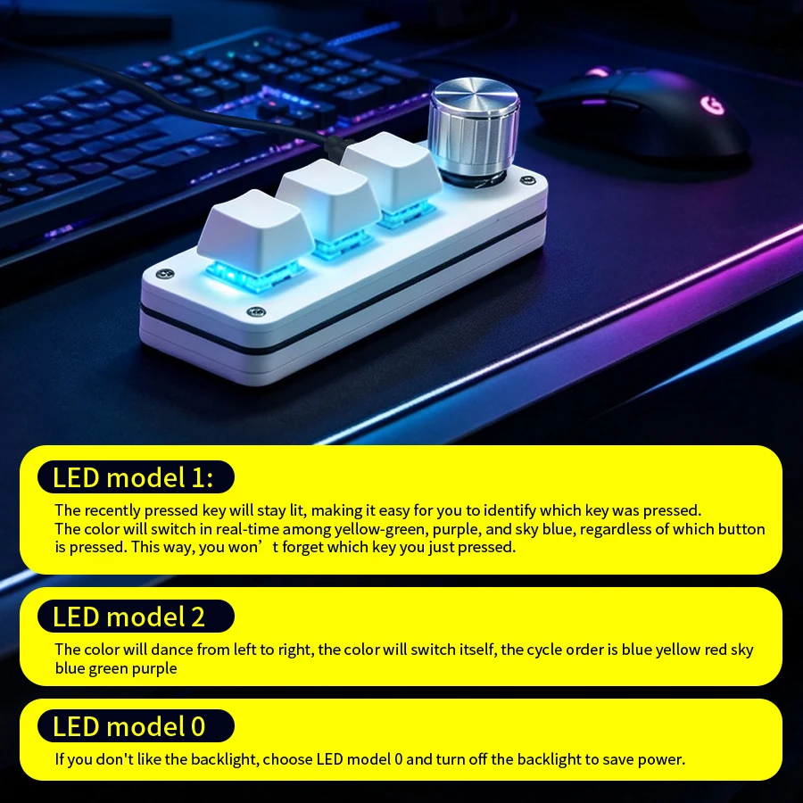 RGB 3 Keys 1 Knob Customize Wired Mini Keypad Programmable Macro Keyboard Game Music Media Control Mechanical Hot Swap Macropad