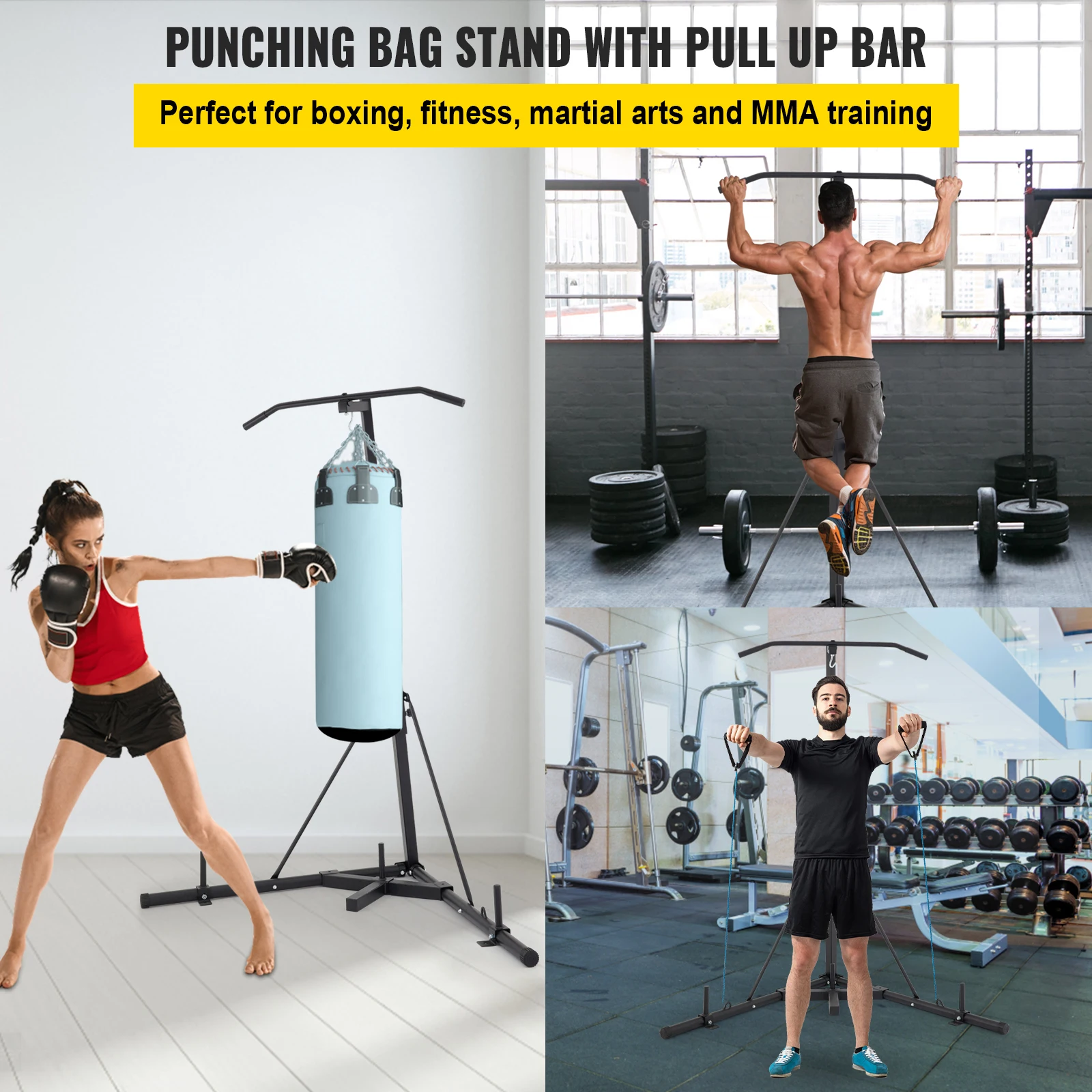 VEVOR supporto per sacco pesante pieghevole 2 in 1 Rack per sacco di sabbia portatile indipendente con sacco da boxe per impieghi gravosi regolabile in altezza