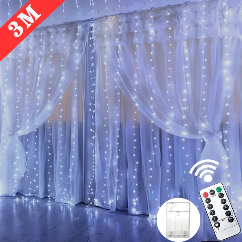 3M Battery Box com controle remoto Garland Cortinas, Holiday LED Lights, Christmas Tree Decoration, 2023 Decoração do quarto