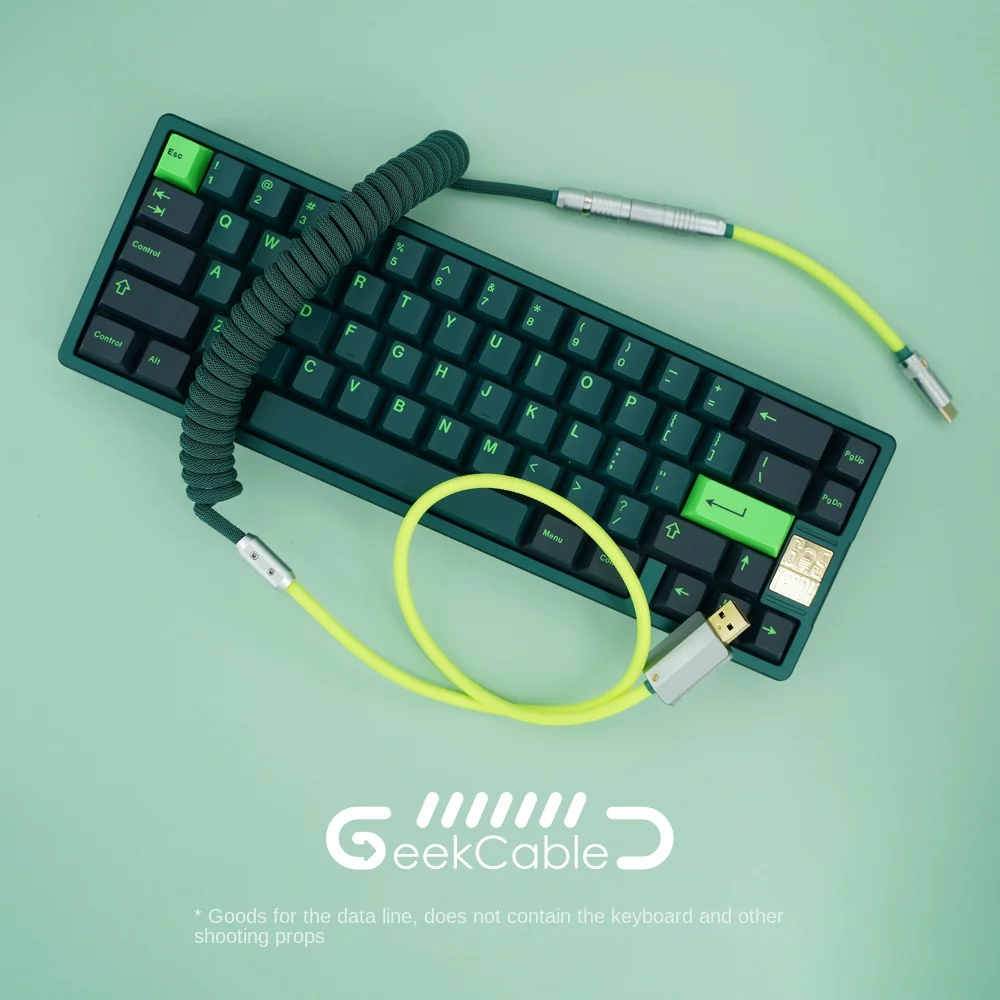 GeekCable Handmade Custom Keyboard Data Cable Dark Green Fluorescent Green USB Cable with SP Keycap Theme in Stock