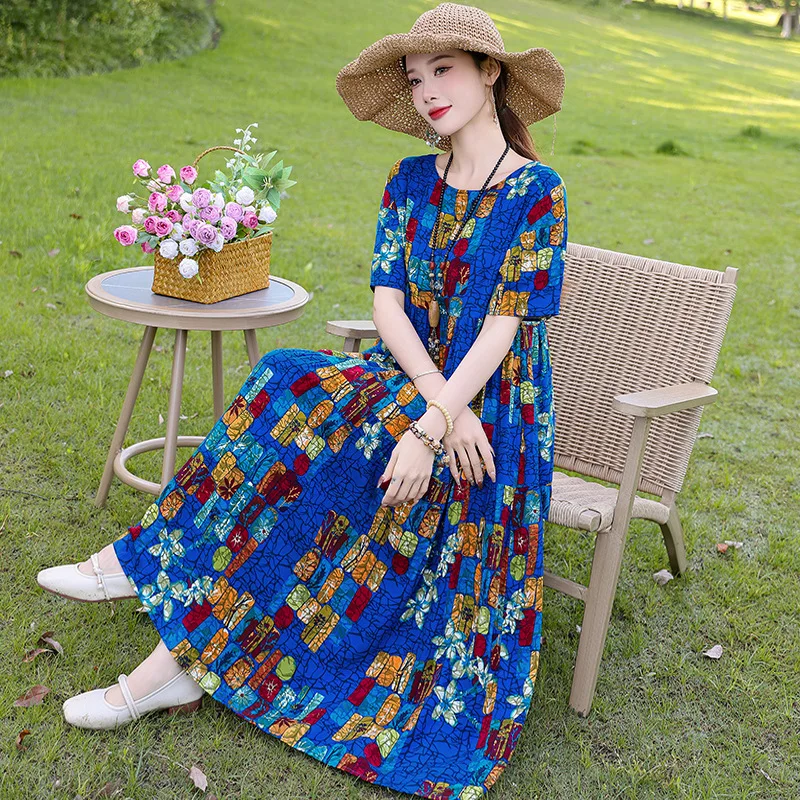 XL-6XL Strand Elegante Frauen Nachthemden Gedruckt Baumwolle Nacht Kleid Plus Größe Sommer Sleep Lounge Damen Hause Tragen Nachthemd
