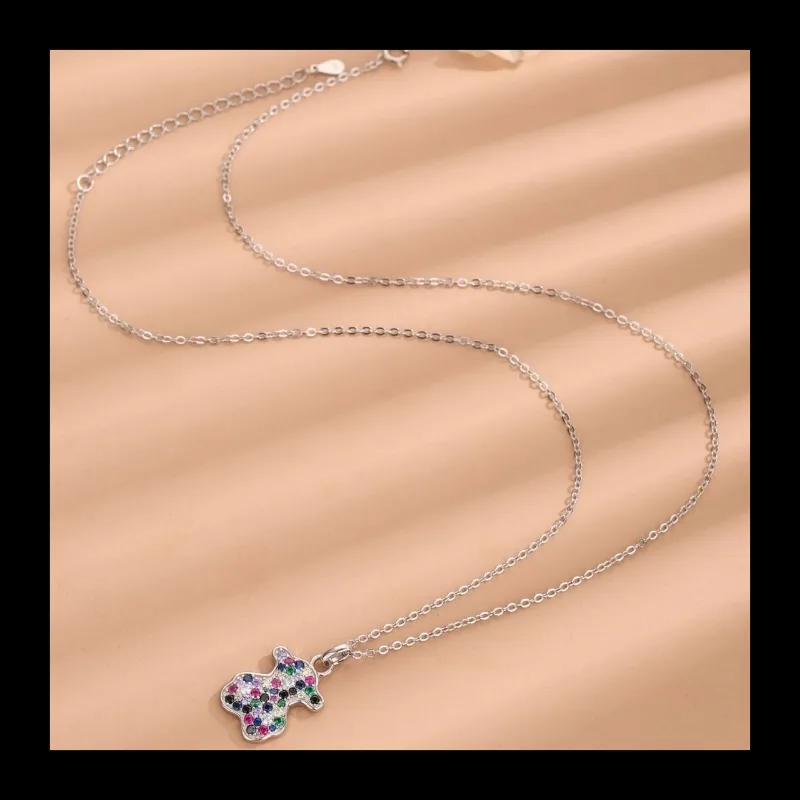 

Лидер продаж S925 серебряный цветной бриллиантовый комплект милый красочный кулон с медведем высокое качество нишевое женское ожерелье