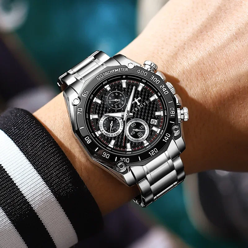 New business watch Waterproof men's outdoor sports stainless steel multi-function calendar quartz watch men's watch relojes