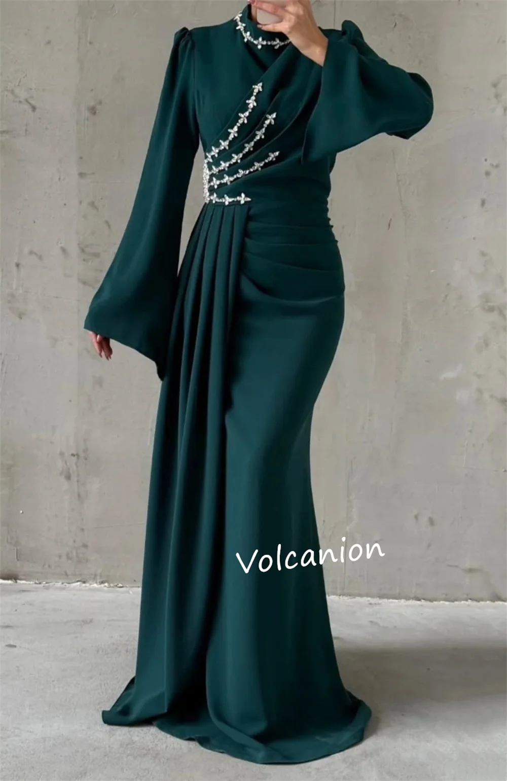 Jersey de noche personalizado con cuentas, plisado, corte en A, cuello alto, vestidos largos, ocasión a medida, clásico, Retro, elegante