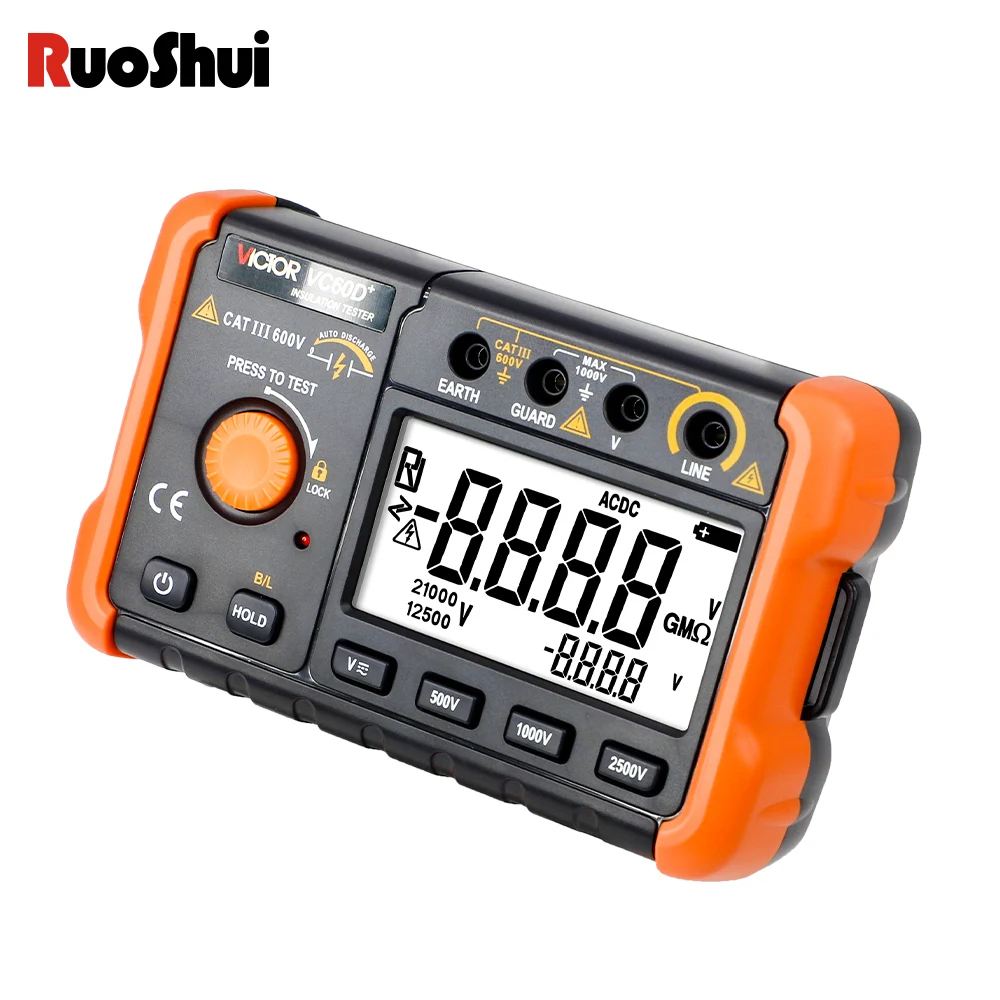RuoShui 60D Plus 0,6 МОм-50 ГОм цифровой тестер сопротивления изоляции земля высоковольтный вольтметр мегаомметр