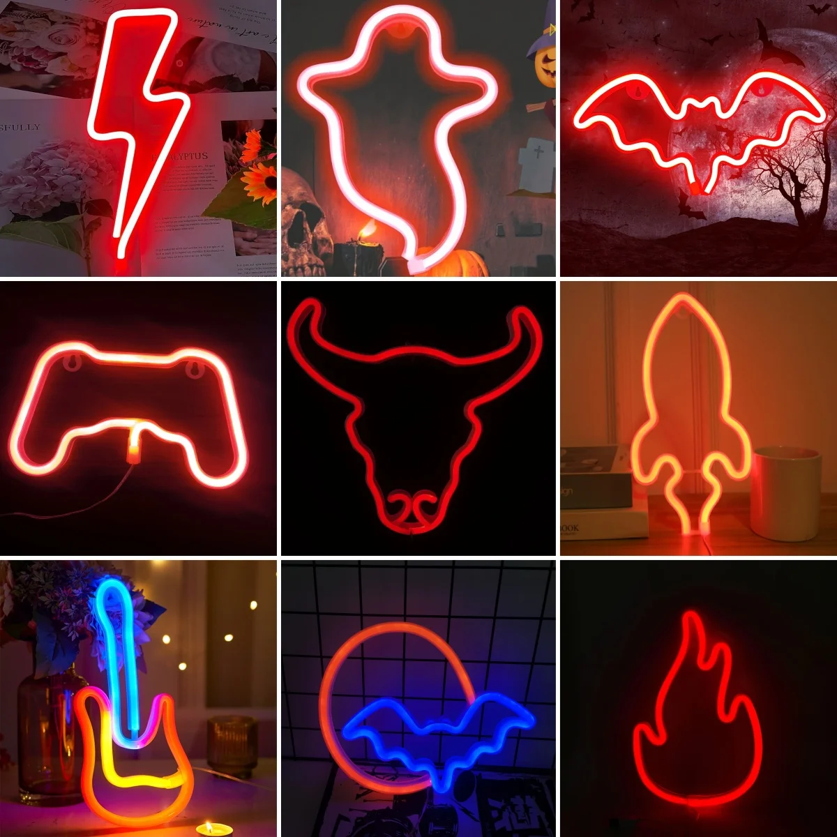 Halloween Party Led Neon Light Holiday Horror Atmosphere Decoration Art Surprise Gift Room Bedroom Night Light (Battery Not Included)