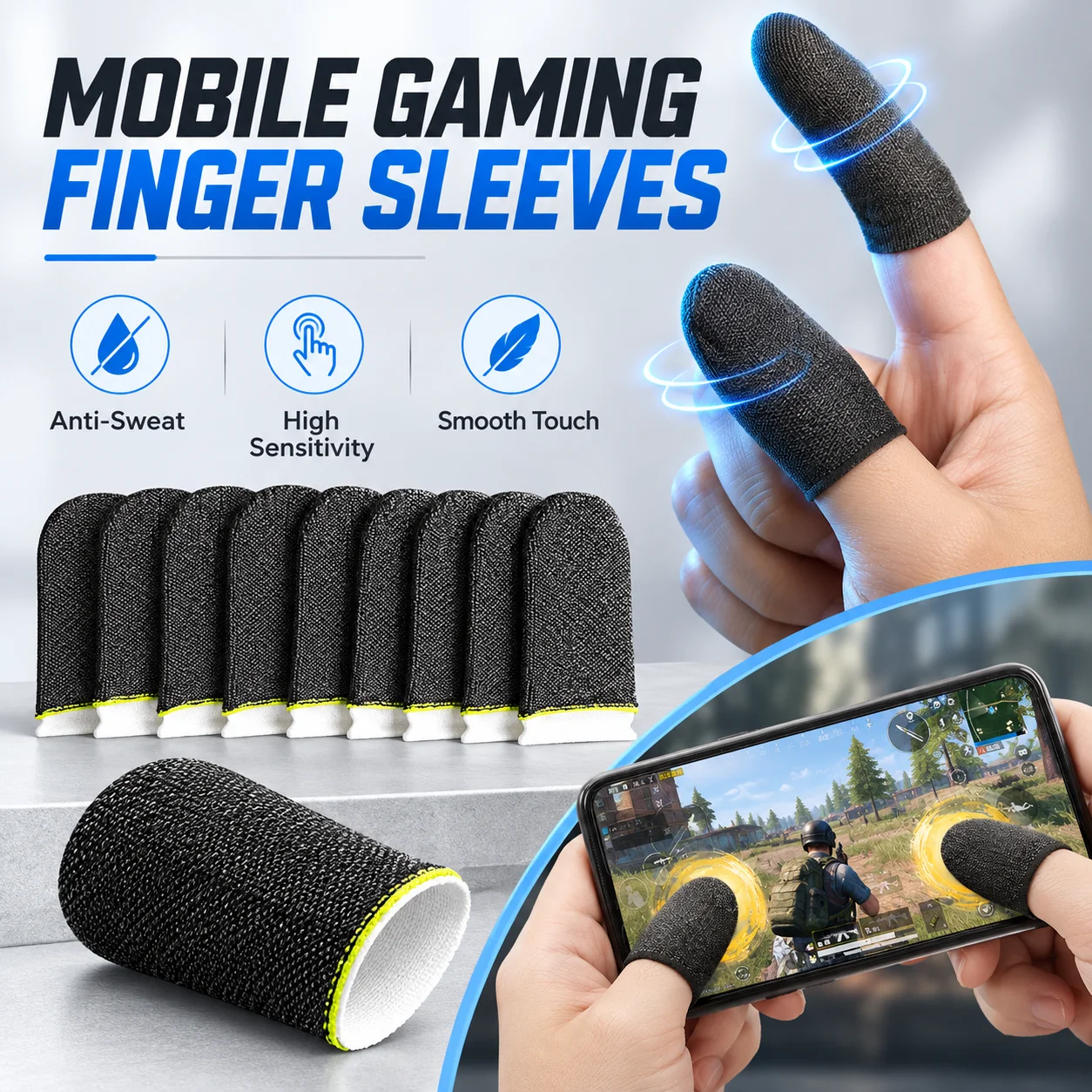 Gaming Finger Sleeves Anti-Sweat Touchscreen Thumb Covers for Mobile Games High Sensitivity Breathable Finger Gloves for PUBG