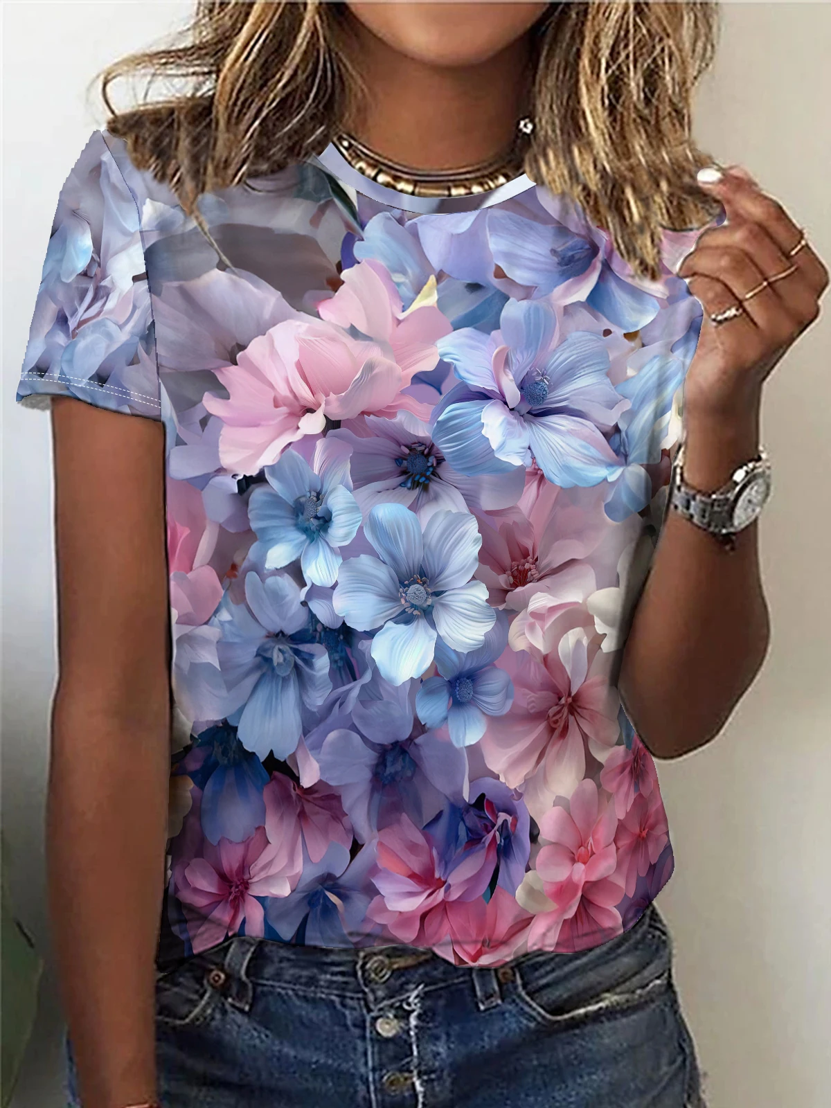 Femmes Streetwear Harajuku Décontracté Mode Y2k Manches Courtes T-shirt O-cou T-shirts Hauts Vêtements D'été Fleur Oiseau Impression 3D T-shirts