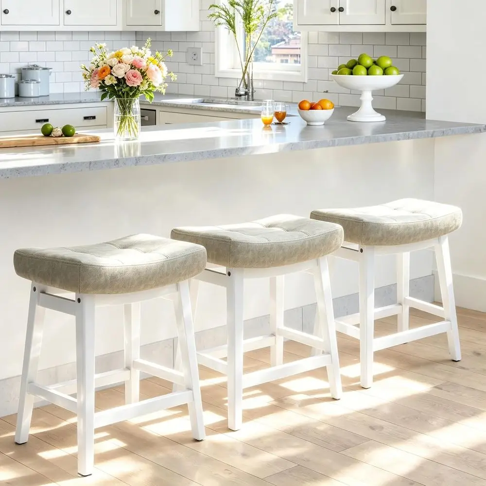 Counter Height Bar Stools Set o 3 or Kitchen Counter armhouse ern Island Barstools with aux Leather Upholstered BacklSeat and So