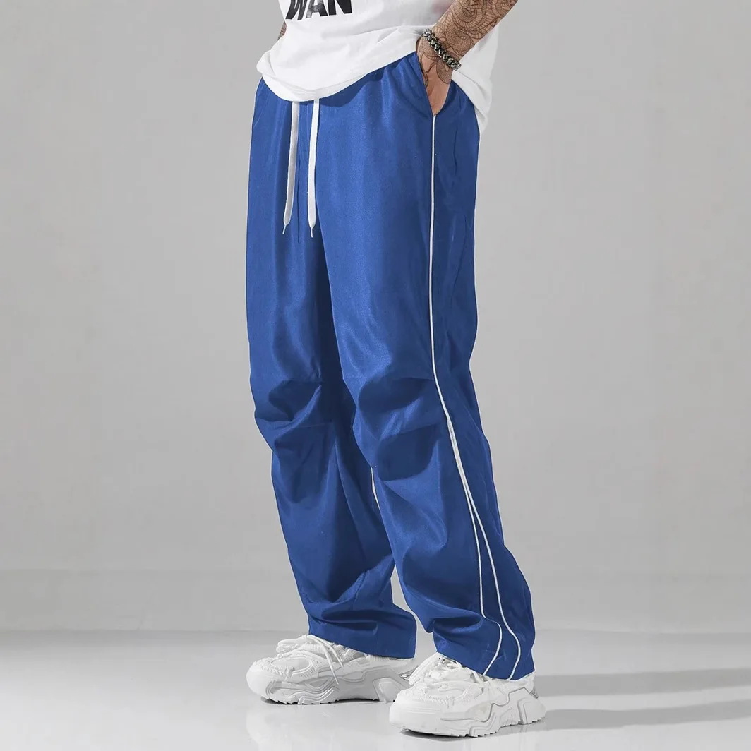 

Spring Summer New Fashion 2025 Vintage Men's Basic Casual Trendy Wide Leg Loose Drawstring Sports Trousers Male Clothes Pants